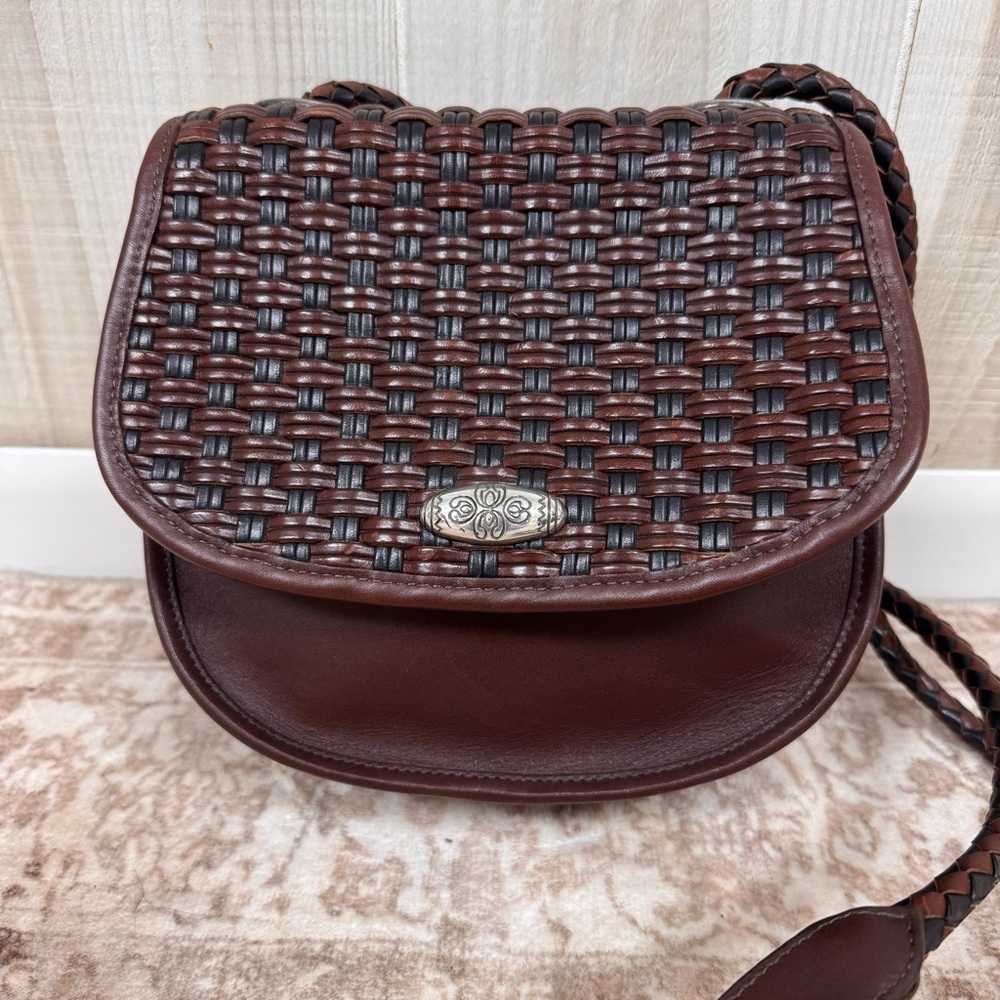 Vtg Brighton Weaved Brown‎ Leather Crossbody Shoulder Purse Quiet Luxury Classic
